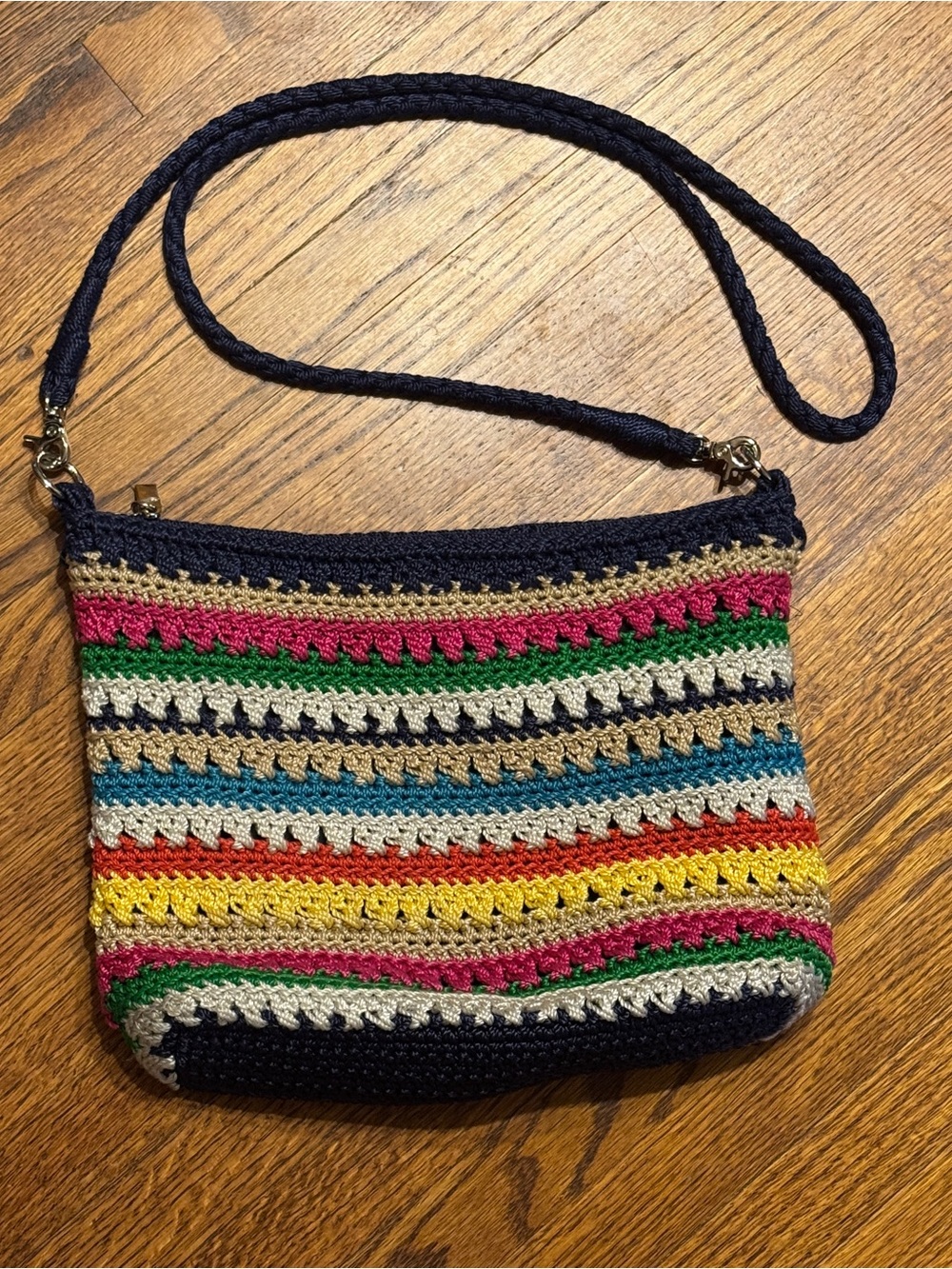 The Sak Multicolor Crochet Crossbody with Navy Trim